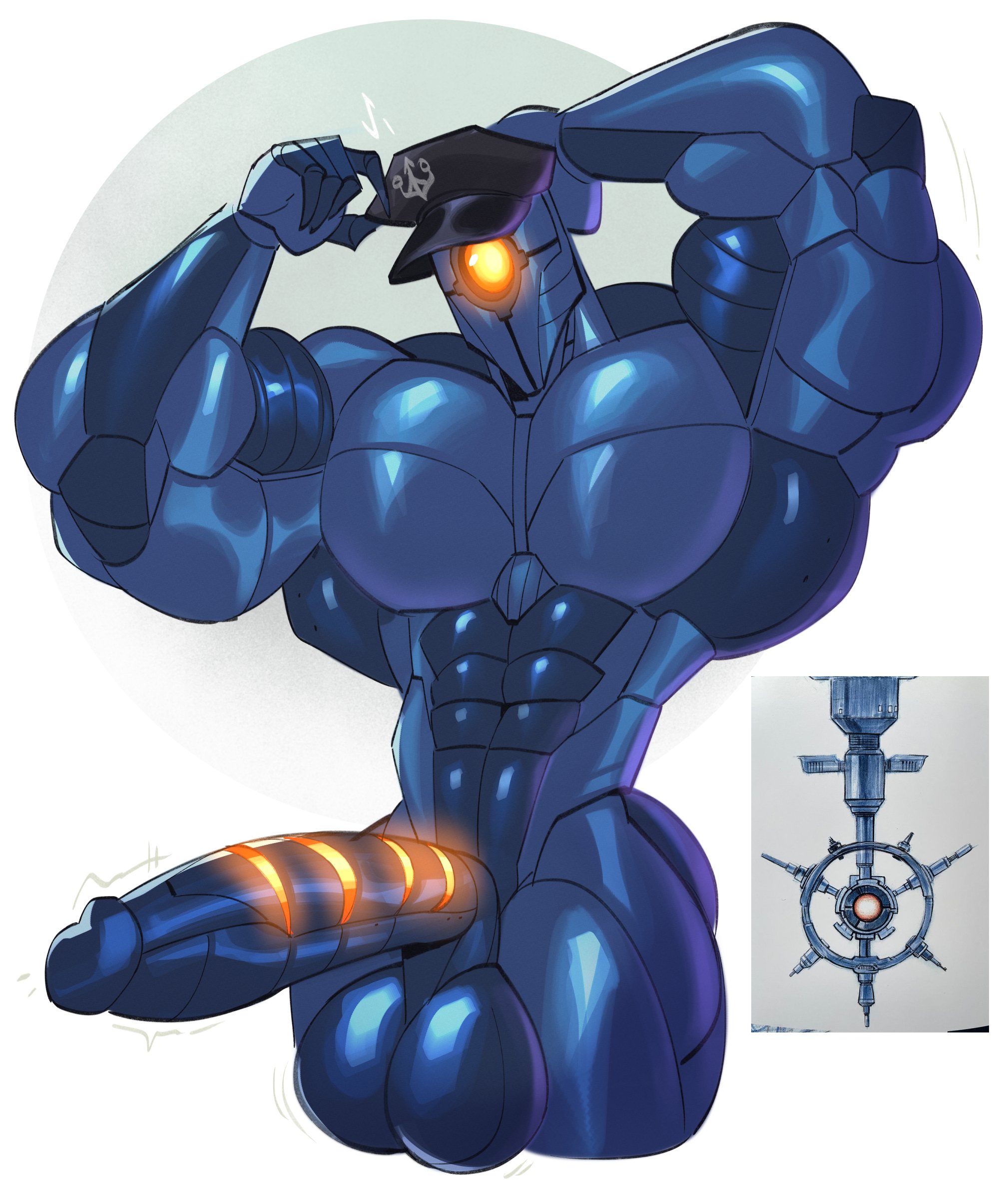 auto (wall-e), bara, disney, dymitr3, male only, muscular, muscular male, non-human, non-human head, non-human only, penis, penis out, pixar, reference image, robot, robot boy, robot humanoid, robot penis, wall-e