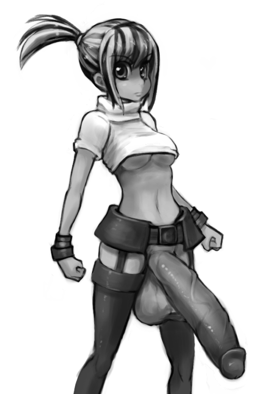 1futa, balls, breasts, casual, casual boner, casual exposure, casual nudity, clothing, futa only, futanari, garter straps, huge balls, huge cock, human, hyper, hyper balls, hyper penis, hyper testicles, intersex, large penis, monochrome, penis, phurie, shortstack, small but hung, solo, solo futa, testicles, underboob, wristwear