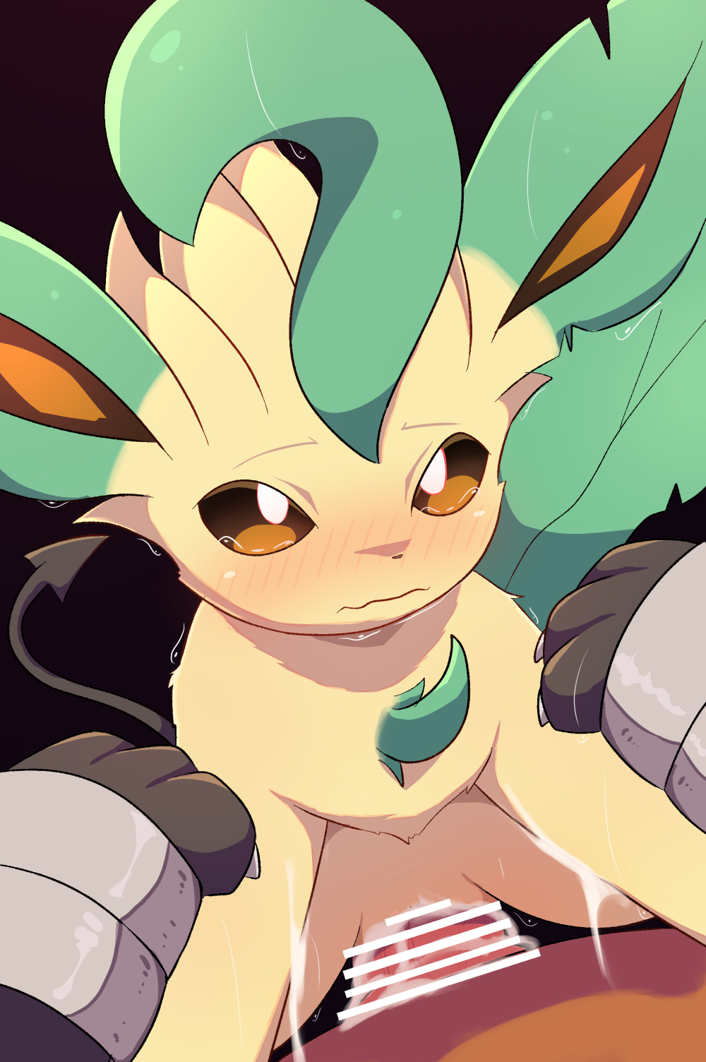 anthro biped blush bodily_fluids brown_sclera censor_bar duo eeveelution erection female female_penetrated feral feral_on_feral feral_penetrated feral_penetrating feral_penetrating_feral fur generation_4_pokemon genitals hi_res leafeon lying male male/female male_penetrating male_penetrating_female nintendo on_back paws penetration penile penile_penetration penis pokemon pokemon_(species) pussy rumine sex tan_body tan_fur tears vaginal_penetration vaginal_penetration white_eyes