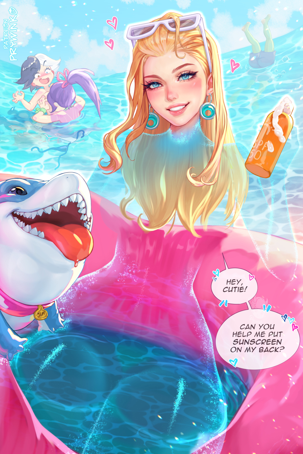 2boys, 3girls, breasts, face in breasts, fantastic four, female, invisible, invisible woman, invisible woman (azure shade), invisible woman (marvel rivals), jeff the land shark, luna snow, luna snow (marvel rivals), marvel, marvel comics, marvel rivals, partially invisible, partially submerged, prywinko, psylocke, psylocke (sai) (breezy butterfly), sue storm, sunscreen, tagme, thick thighs, topless, topless female, yuri
