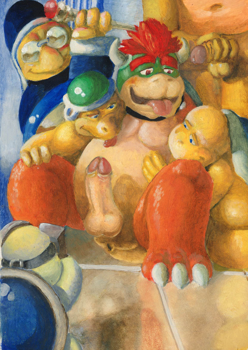 anthro anus balls bara birdy birdy_(artist) bowser erection furry hammer_bros. imminent_sex kamek koopa licking male male_only mario_(series) masturbation multiple_males nintendo nude penis presenting scalie tongue tongue_out yaoi