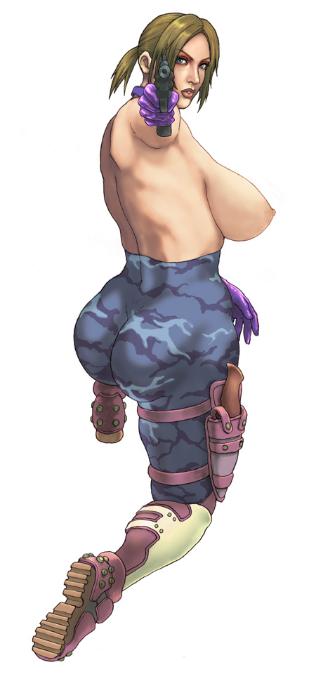 1girls akr armpits ass breasts female female_only gun huge_ass knife lipstick nina_williams nipples solo tekken weapon