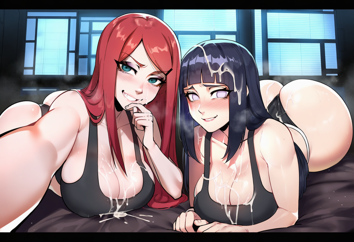 2girls, after sex, ai generated, big ass, big breasts, big butt, bubble butt, cum, cum on body, cum on breasts, cum on face, curvy, female, female only, huge ass, hyuuga hinata, kushina uzumaki, large ass, large breasts, light skin, light-skinned female, narrow waist, naruto, naruto (series), netorare, saliva, selfie, soujii, straight, thick thighs, uzumaki kushina, wide hips