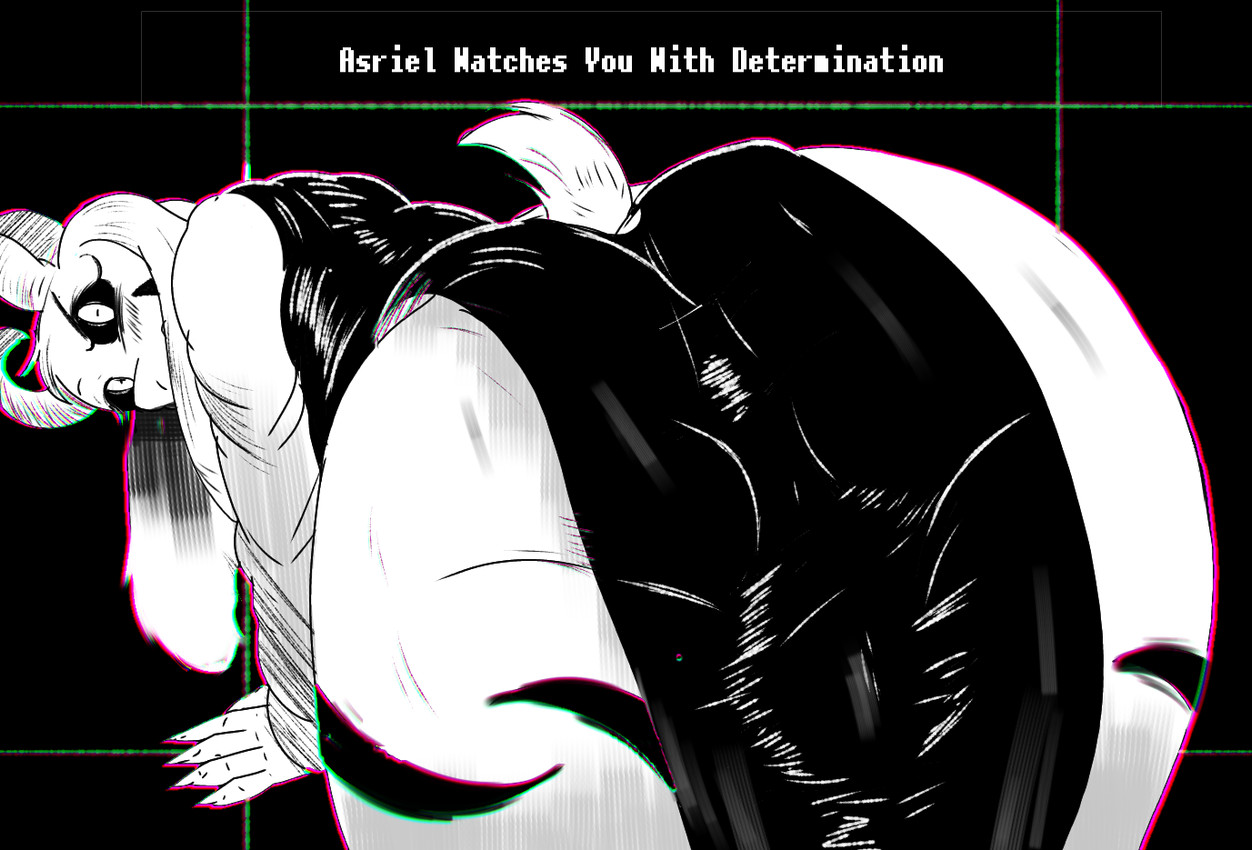 2025, anus outline, asriel dreemurr, asriel dreemurr (god form), big, big ass, big butt, black eyes, bovid, bulge, caprine, clothed, clothing, digital media, ear, english text, femboy, fur, furry, furry femboy, furry male, goat, horn, huge ass, huge butt, kneeling, kneeling oral position, large ass, large butt, looking back, male, male/male, mammal, mcdave19, multicolored body, multicolored fur, simple background, solo, text, thick thighs, topwear, twitter link, undertale, undertale (series), white body