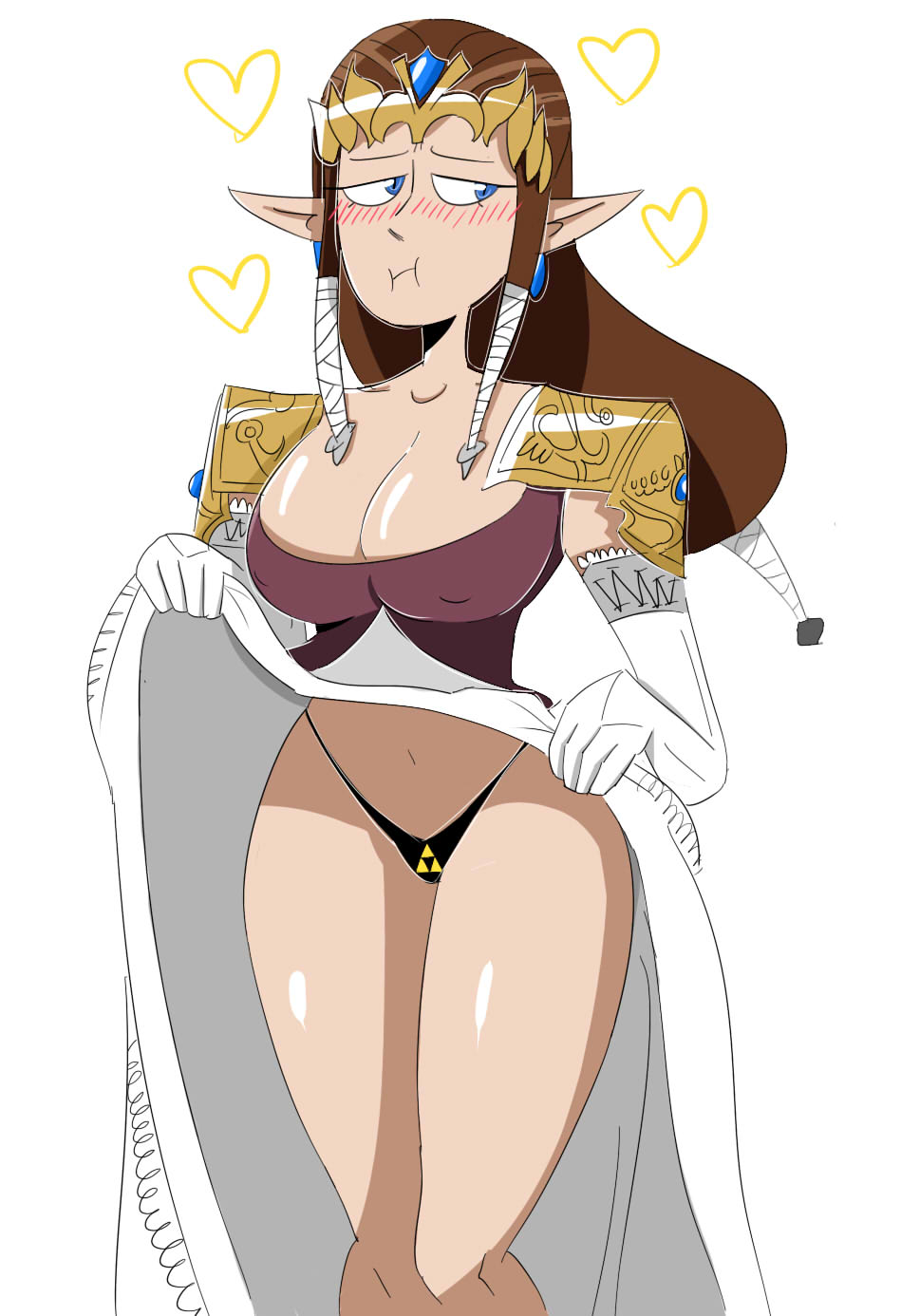 1girls, alternate breast size, blush, breasts, busty, female, female only, hourglass figure, jinu, large breasts, nintendo, panties, princess zelda, print panties, skirt lift, solo, the legend of zelda, thong, twilight princess, zelda (twilight princess)