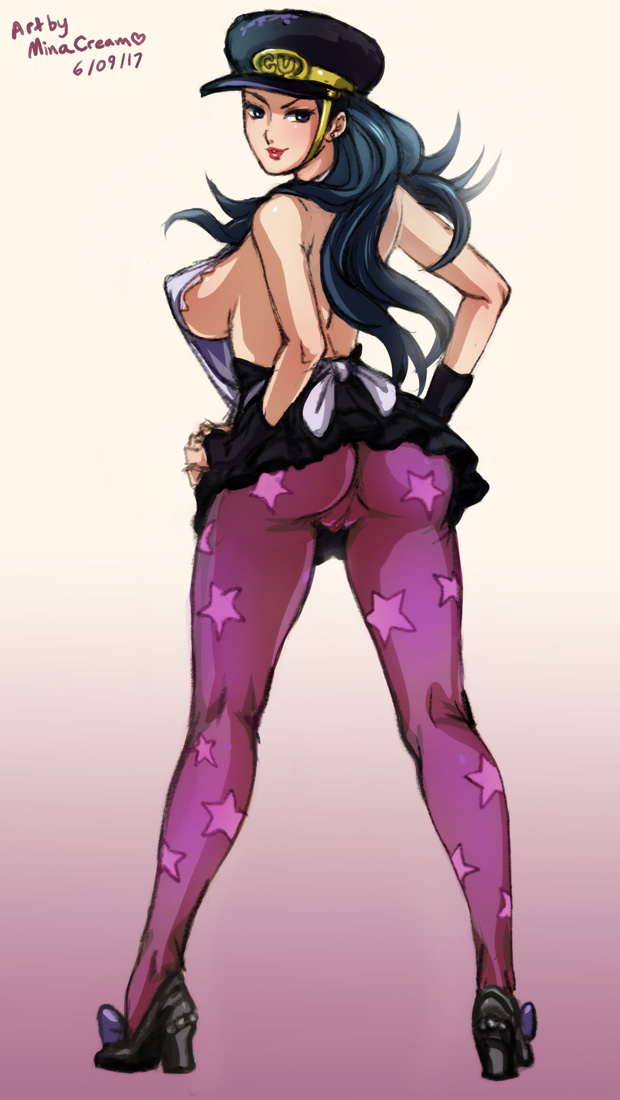 back view, breasts, cameltoe, female, jojo's bizarre adventure, jojolion, kei nijimura, minacream, pussy, sideboob, solo, tights, toned, toned female