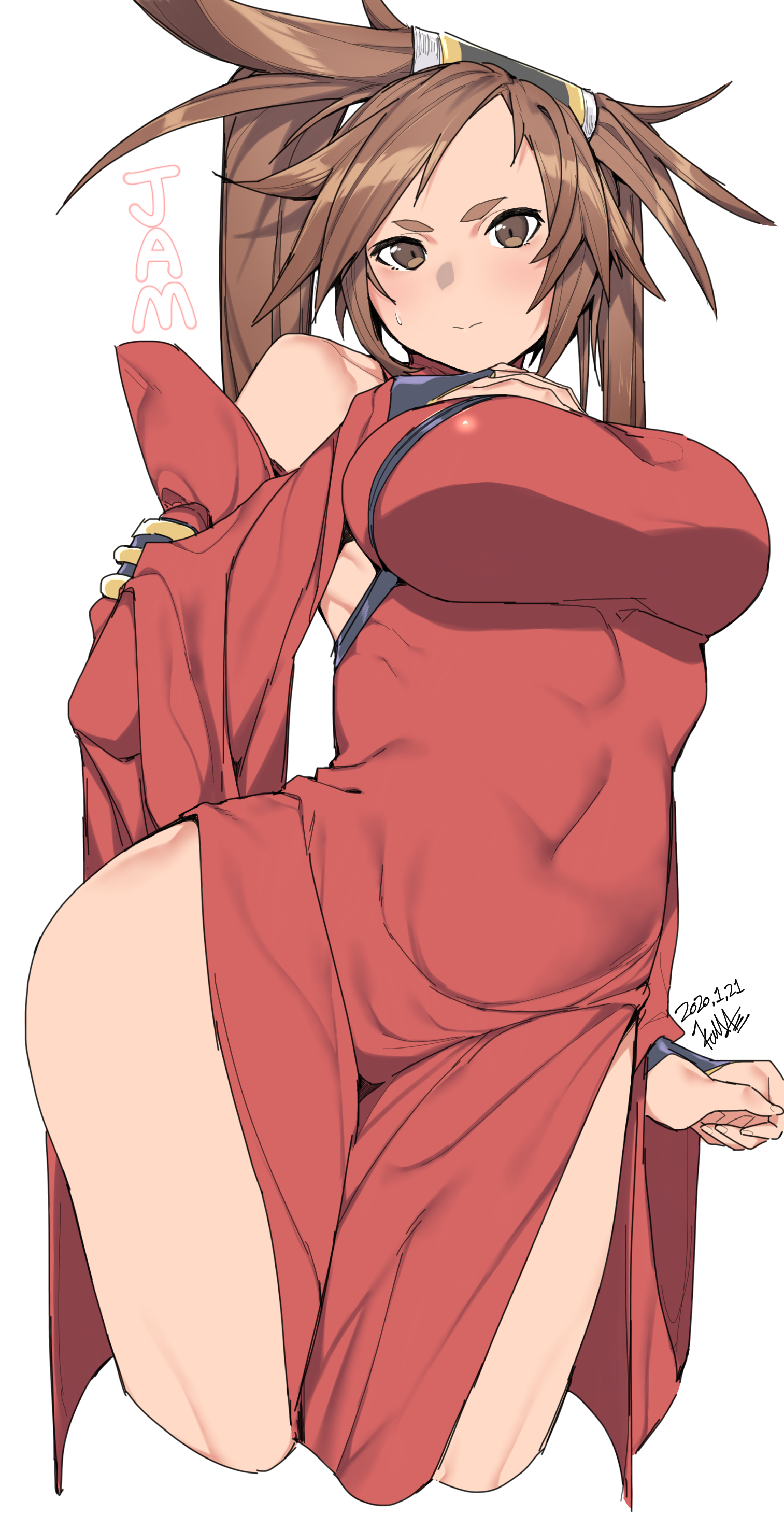 1girls, breasts, brown eyes, brown hair, chinese clothes, chinese female, dress, female, female only, guilty gear, guilty gear xrd, illust kuma, kuradoberi jam, legs, long hair, red dress, twintails