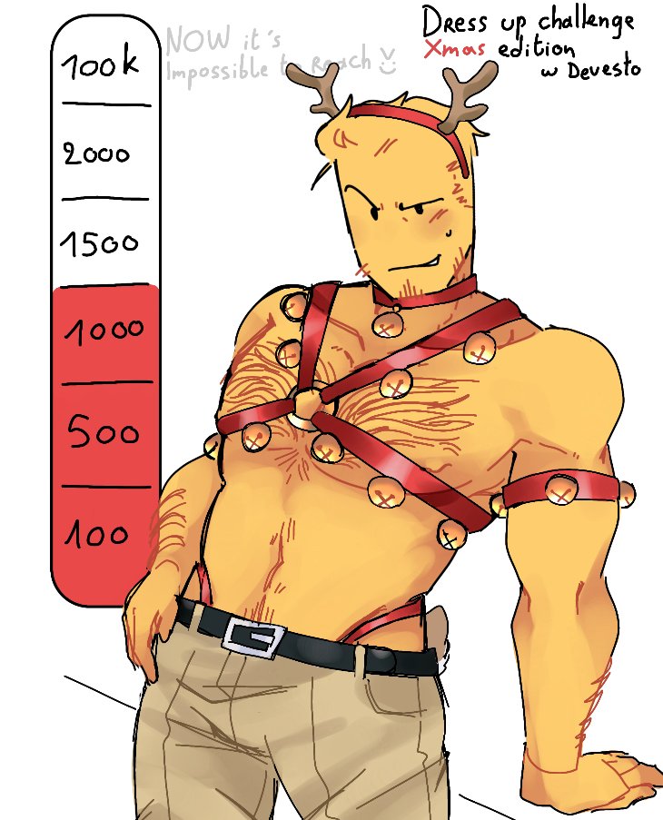 bara, belt, chest belt, christmas, christmas bells, devesto, die of death (roblox), hairy chest, little tail, only male, roblox, roblox game, robloxian, shirtless, smiling at viewer, solo male, strip game, tagme, tagme (artist), thong panties, tiara, yellow pants, yellow skin