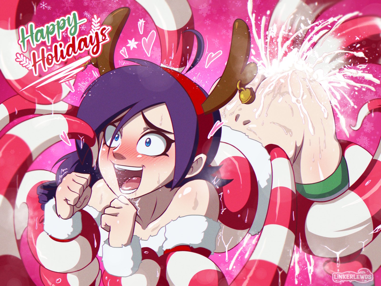 1girls, 2d, 2d (artwork), ahe gao, anal penetration, arm warmers, artist name, blush lines, blushing, christmas, cum, cum in ass, cum in pussy, cum inside, double penetration, headband, heart, implied double penetration, linkerlewds, purple hair, purple hair female, purple-haired female, stockings, tentacle, tentacle around arm, tentacle around leg, tentacle around waist, tentacle dp, tentacle penetration, tentacle sex, vaginal penetration, zone-tan