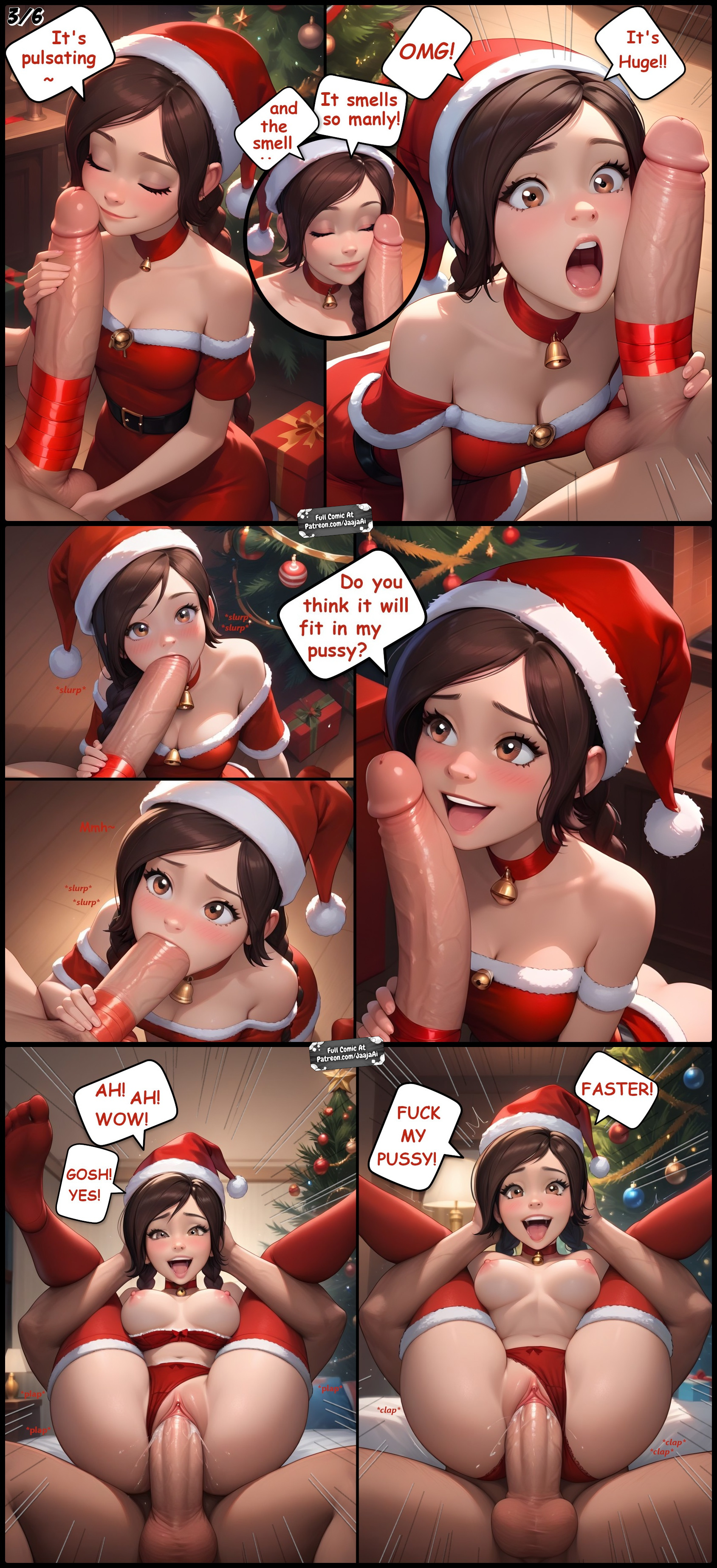 ai, ai edit, ai generated, avatar legends, avatar the last airbender, bell collar, big penis, blowjob, blush, braid, braided hair, braids, breasts, breasts out, brown eyes, brown hair, carrying, christmas, christmas clothing, christmas hat, christmas headwear, christmas outfit, christmas tree, cock awe, cock shock, cock worship, collar, comic, comic page, comic panel, cute, cute face, cute female, different angle, exposed breasts, full nelson, full nelson vaginal, gift, happy, happy sex, high quality, high resolution, highres, horny, horny female, huge cock, indoors, jaajaai, long cock, long penis, massive cock, massive penis, multiple images, multiple poses, multiple views, necklace, nickelodeon, open mouth, panties, panties aside, part 3, part of comic, penis, penis awe, penis in mouth, penis in pussy, penis on face, penis out, penis sniffing, penis worship, perky breasts, pleased, pleasure, pleasure face, pleasured, pleasured female, pounding, pounding pussy, red panties, red stockings, red underwear, slurp, slurping, smelling, smelling penis, speech bubble, speed lines, stockings, story, submissive, submissive female, sucking, sucking penis, suprised, tagme, text, text bubble, ty lee, underwear, underwear aside, vaginal penetration, vaginal sex, wet pussy, wrapped, wrapped penis