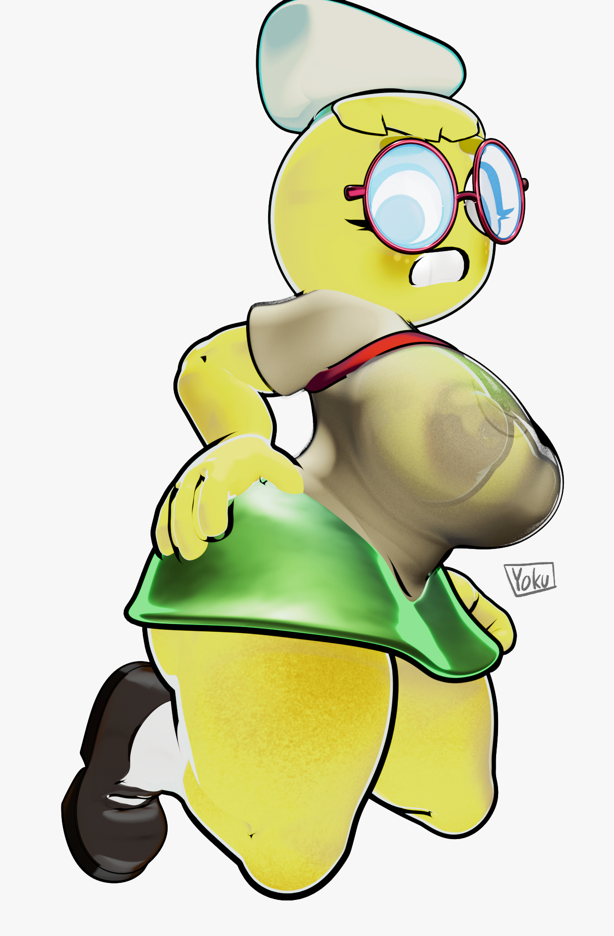 3d, dark nipples, glasses, huge areolae, huge breasts, peak (videogame), peak-chan (okgaki), scout (peak), thick thighs, wet, wet clothing, yoku (artist)