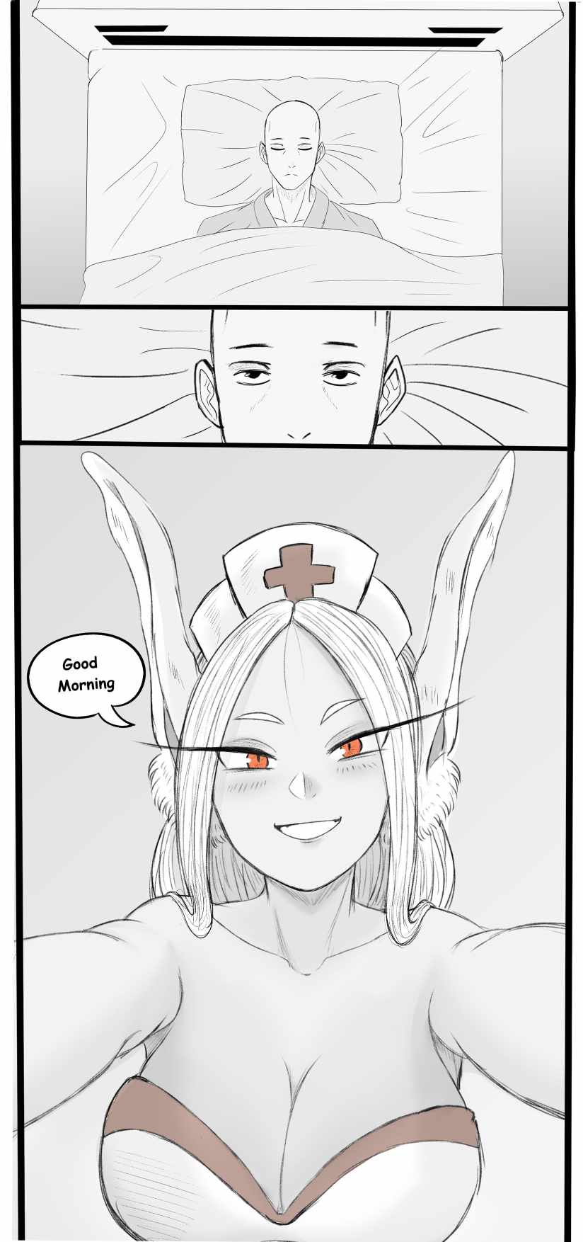 big_breasts bunny_ears bunny_girl dark-skinned_female ettso miruko my_hero_academia nurse_cap rumi_usagiyama waking_up