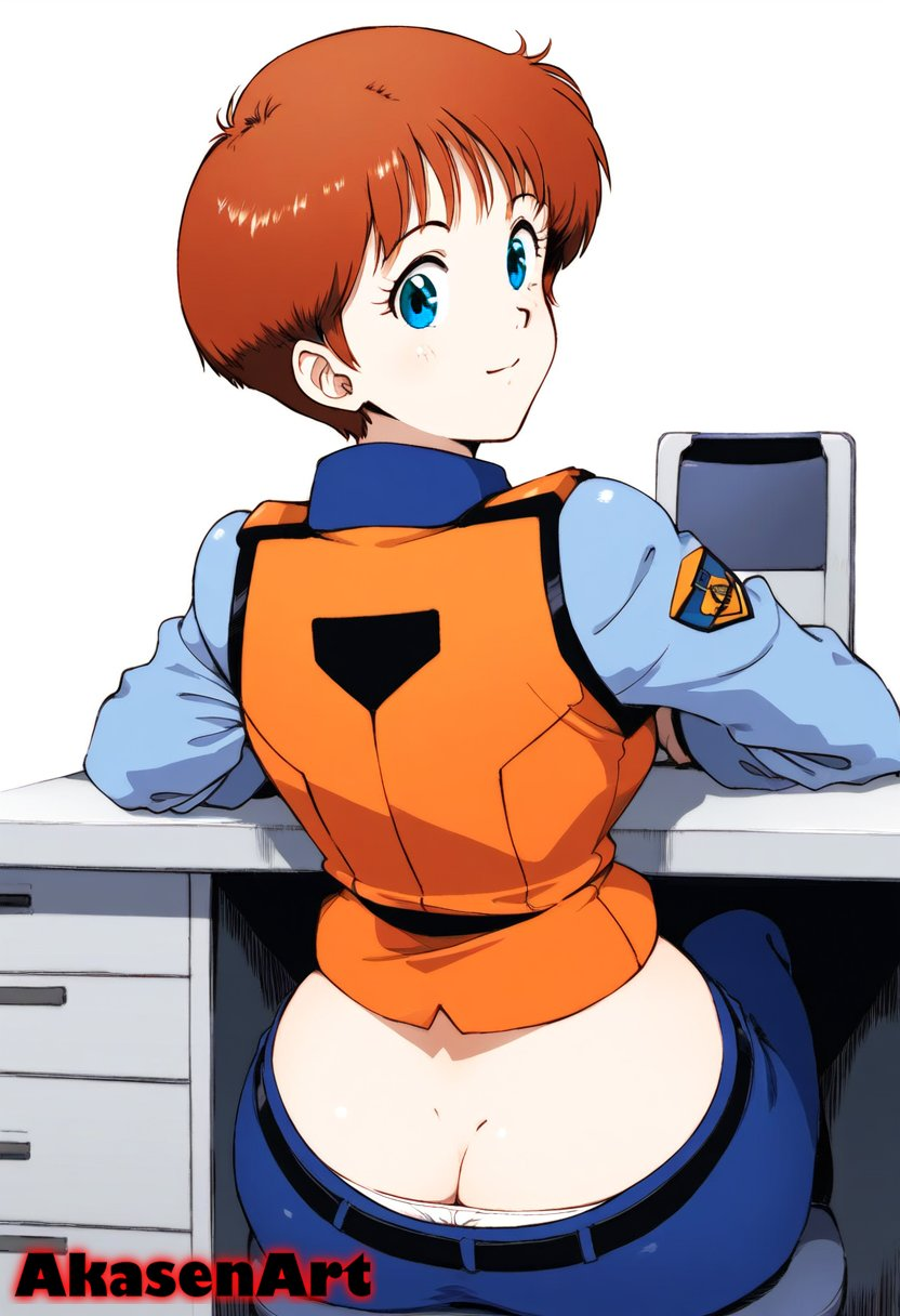 accidental_exposure ai_generated akasenart ass_cleavage ass_crack brown_hair butt_cleavage butt_crack clueless downpants fat_ass noa_izumi oblivious panty_peek panty_slip patlabor police police_officer police_uniform policewoman short_hair tomboy unaware wardrobe_malfunction