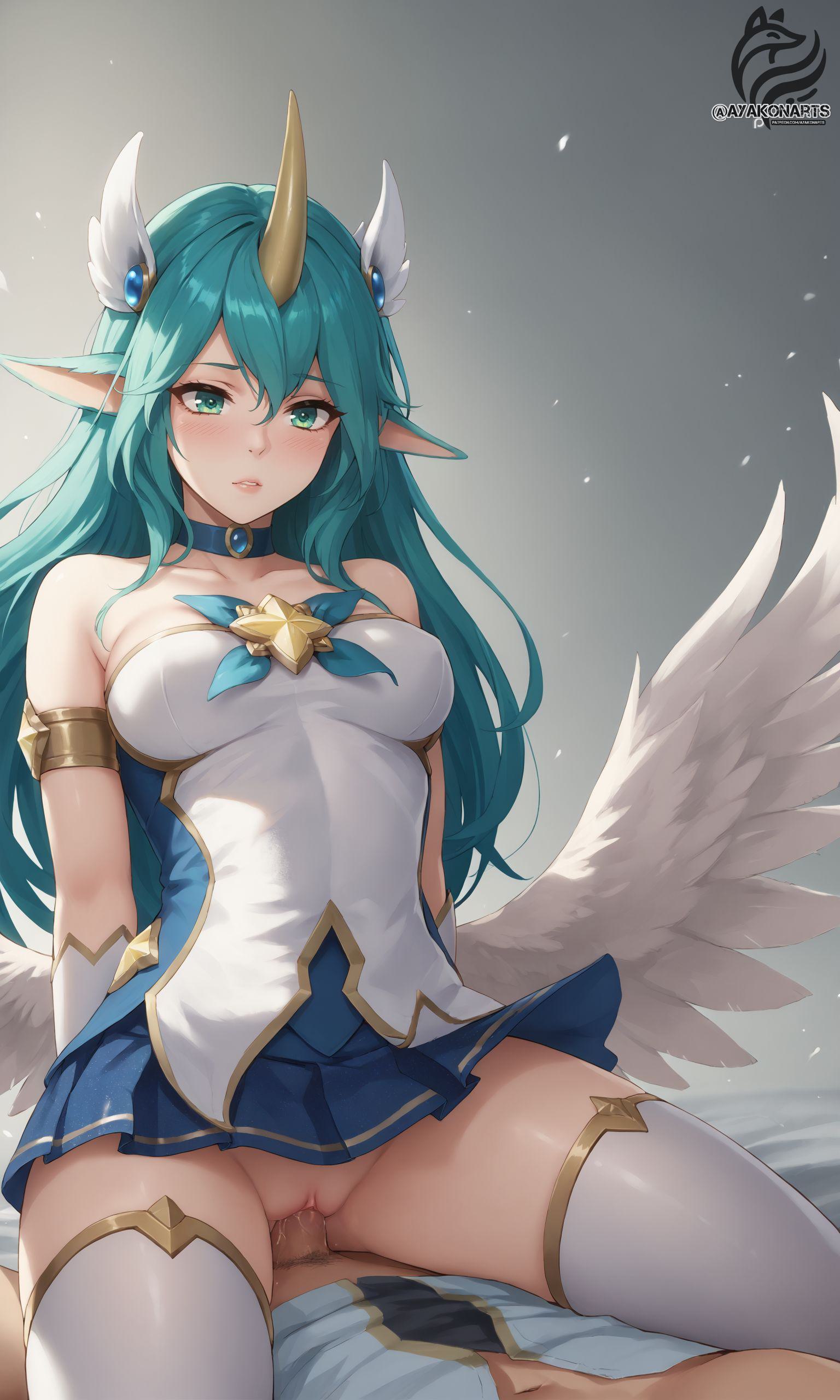 ai_generated ayakonarts celestial_(league_of_legends) elf green_eyes horn league_of_legends penis_in_pussy riot_games soraka star_guardian_series star_guardian_soraka wings