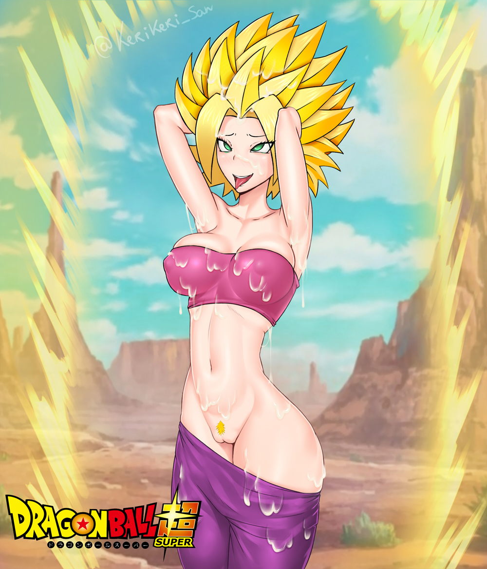 aura, breasts, caulifla, cum, cum on breasts, cum on clothes, cum on face, cum on hair, cum on upper body, dragon ball, dragon ball super, female, female only, pussy, saiyan, super saiyan, vagina