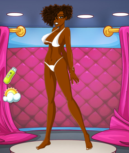 big_ass bikini dark-skinned_female fake_lay fake_taxi fluffy_hair game nutaku outfit pantress_(fake_lay) screenshot white_bikini