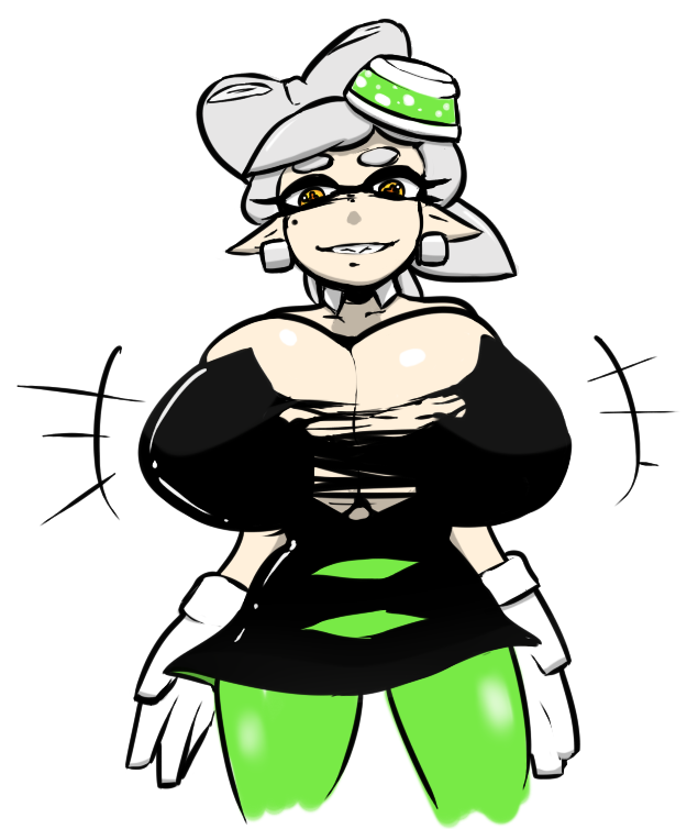 1girls alternate_breast_size big_breasts breast_expansion breasts_bigger_than_head cleavage expansion huge_breasts marie_(splatoon) nintendo ripped_clothing skullman777 solo splatoon splatoon_1 squid_sisters torn_clothes