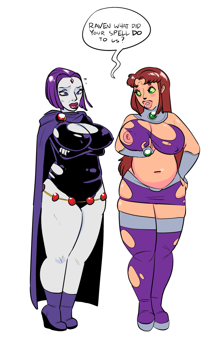 age progression, breasts, chubby, clothing, dc, dc comics, female, large breasts, milf, plump lips, pregnant, rachel roth, raven (dc), royalty, skirt, starfire, teen titans, transformation, weight gain
