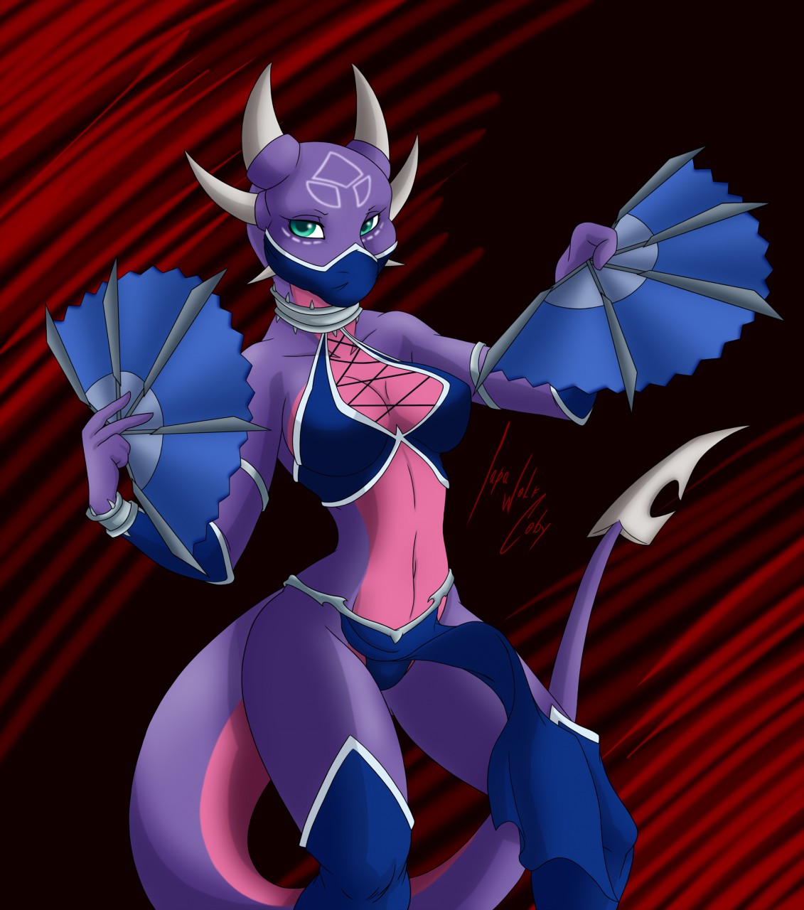 activision cynder dragon dragon_girl dragon_horns dragon_humanoid dragon_tail fan female female_focus female_only japa_wolf japawolf kitana_(cosplay) legend_of_spyro masked masked_female midway midway_games mortal_kombat mortal_kombat_(2011) netherrealm_studios scalie scalie_female scalie_humanoid scalie_only skimpy skimpy_clothes skimpy_outfit skylanders warner_bros warner_bros._games warner_brothers weapons