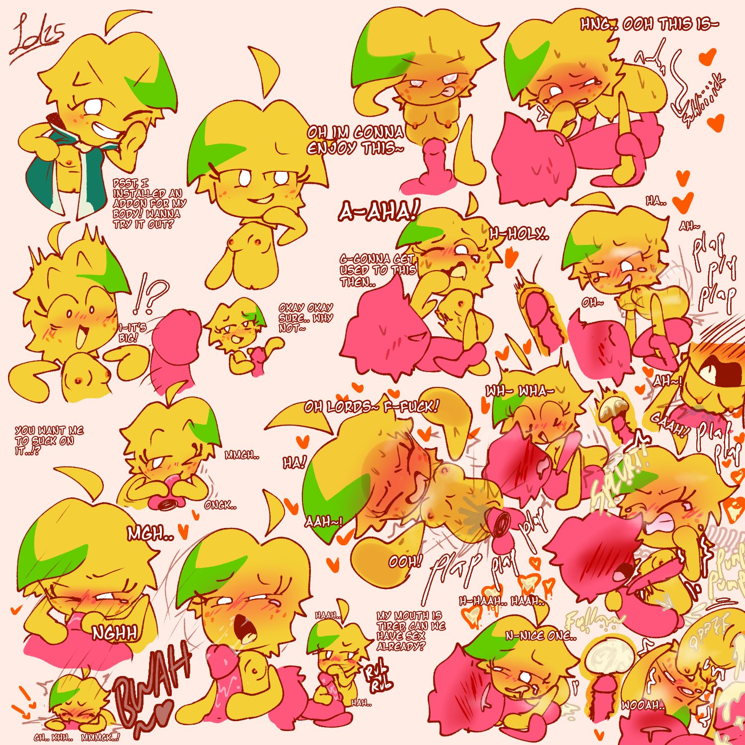 clenched teeth, cum in pussy, cum inside, female, food creature, lemany (lemondiamond42), lemondiamond42, original, original character, pussy, shortstack