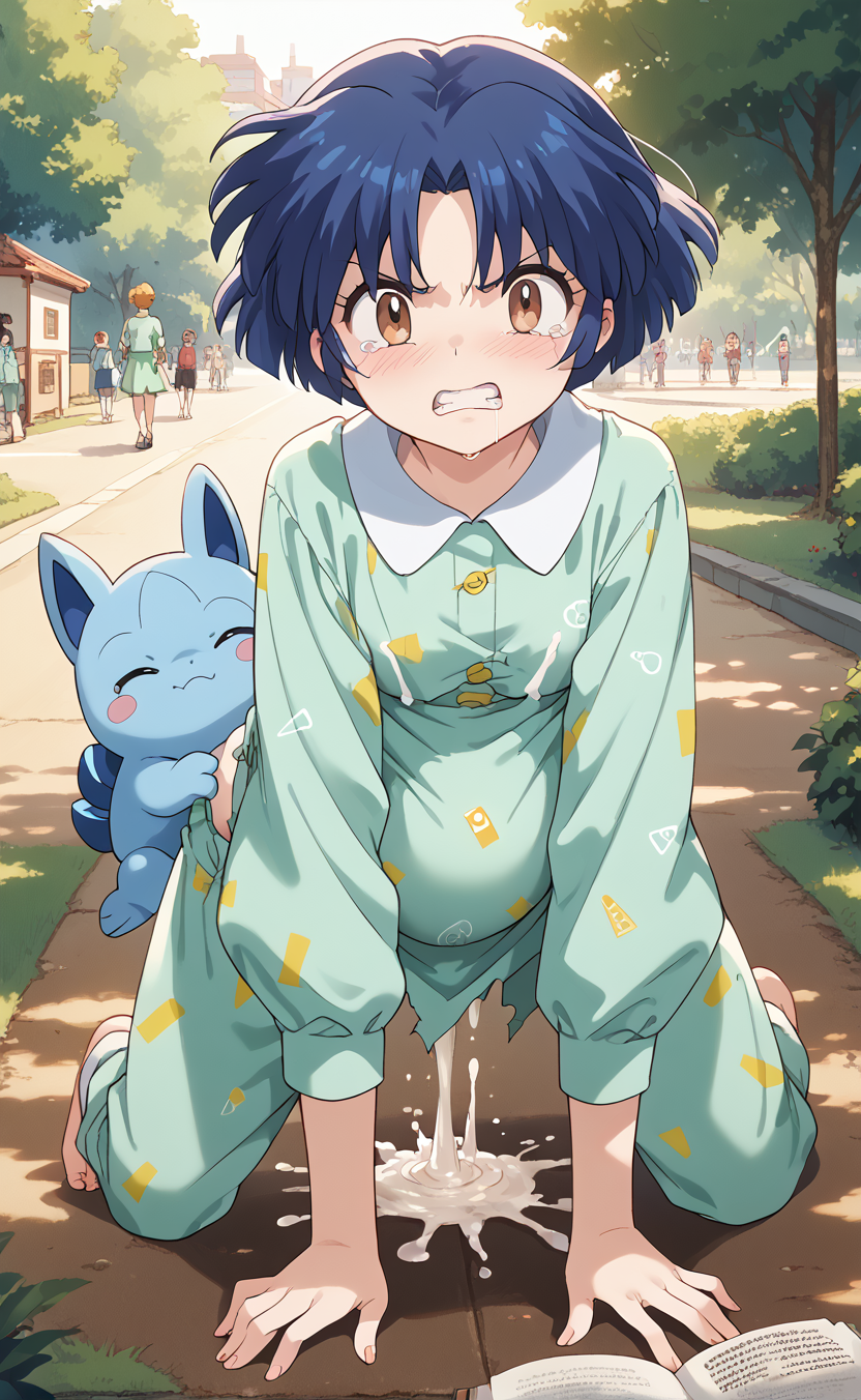 1girls ai_generated akane_tendo angry blue_hair blush brown_eyes clothing cum cute pijama ranma_1/2 rengoart sexy.ai sexy_pose uncensored