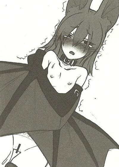 bat_ears bat_wings blush collar colorless covering_stomach crossed_arms female flat_chest monster_girl monster_girl_encyclopedia naked nipples open_mouth petite pussy short_hair werebat white_background