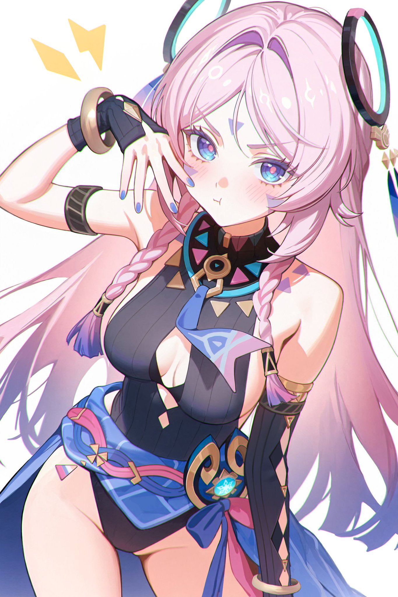 big areola, big breasts, blue eyes, breasts, citlali (genshin impact), female, female only, genshin impact, long hair, natlan girls, pink eyes, pink hair, purple eyes, purple hair, standing