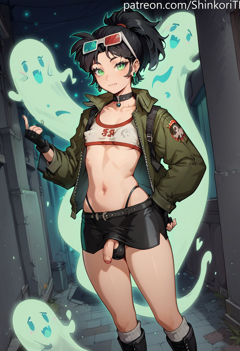 1futa 1futanari 3d_glasses ai_generated an-an_lee big_nipples black_hair boots breasts choker crop_top dark_hair earrings exposed_g-string exposed_penis fingerless_gloves flat_chest futa_only futanari g-string ghost ghosts glasses glasses_on_head glowing green_eyes hair huge_nipples jacket jacket_open jewelry motion_lines navel open_jacket penis petite petite_futanari ponytail possessed possession puffy_nipples reverse:1999 shinkoritl skirt small_balls small_breasts small_penis small_testicles socks solo solo_focus solo_futa standing toned uncircumcised uncut