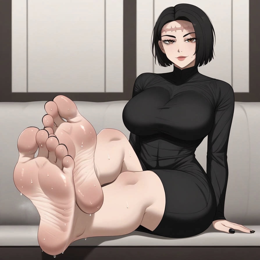 abs ai_generated big_ass big_breasts big_butt black_dress black_hair black_nail_polish dominant_female fat_ass fat_butt feet feet_up femdom fit_female foot_fetish foot_focus foot_lick foot_play foot_worship goth_girl hourglass_figure huge_breasts itadori_kaori jujutsu_kaisen light-skinned_female mommy nail_polish pale-skinned_female pink_soles presenting_feet seductive seductive_eyes seductive_gaze seductive_look seductive_pose seductive_smile slim_waist sole_female soles soles_female sweat sweaty_body sweaty_feet thick_ass thick_hips thick_thighs tight_clothing tight_fit toenail_polish toenails toes wide_hips worship