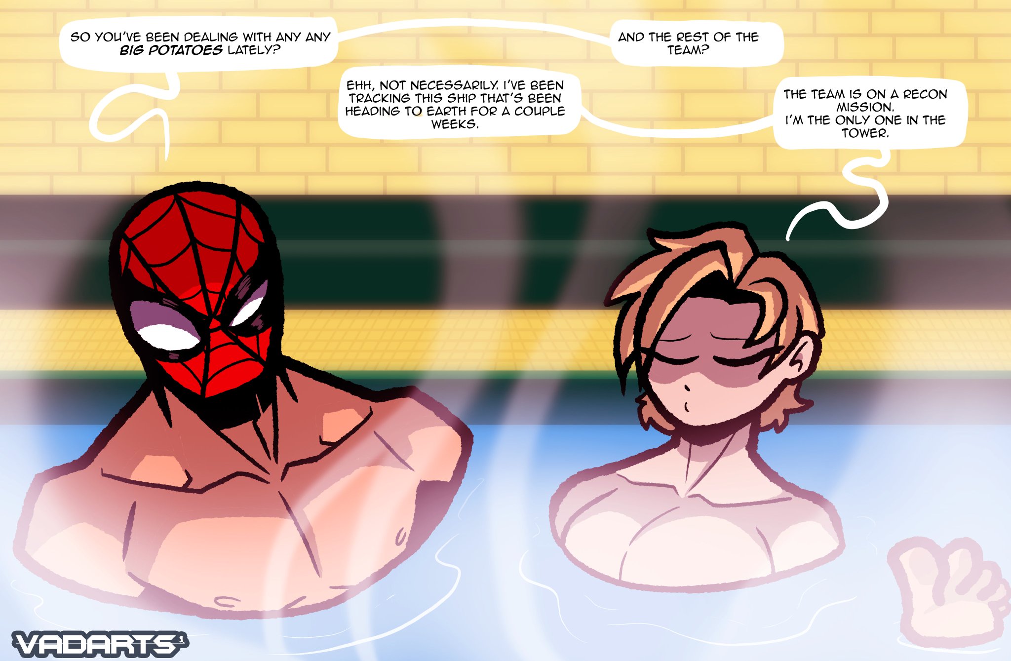 marvel, marvel cinematic universe, marvel comics, peter parker, scene reference, spider-man, spider-man (series), spider-man: brand new day, tagme, vadarts, yelena belova