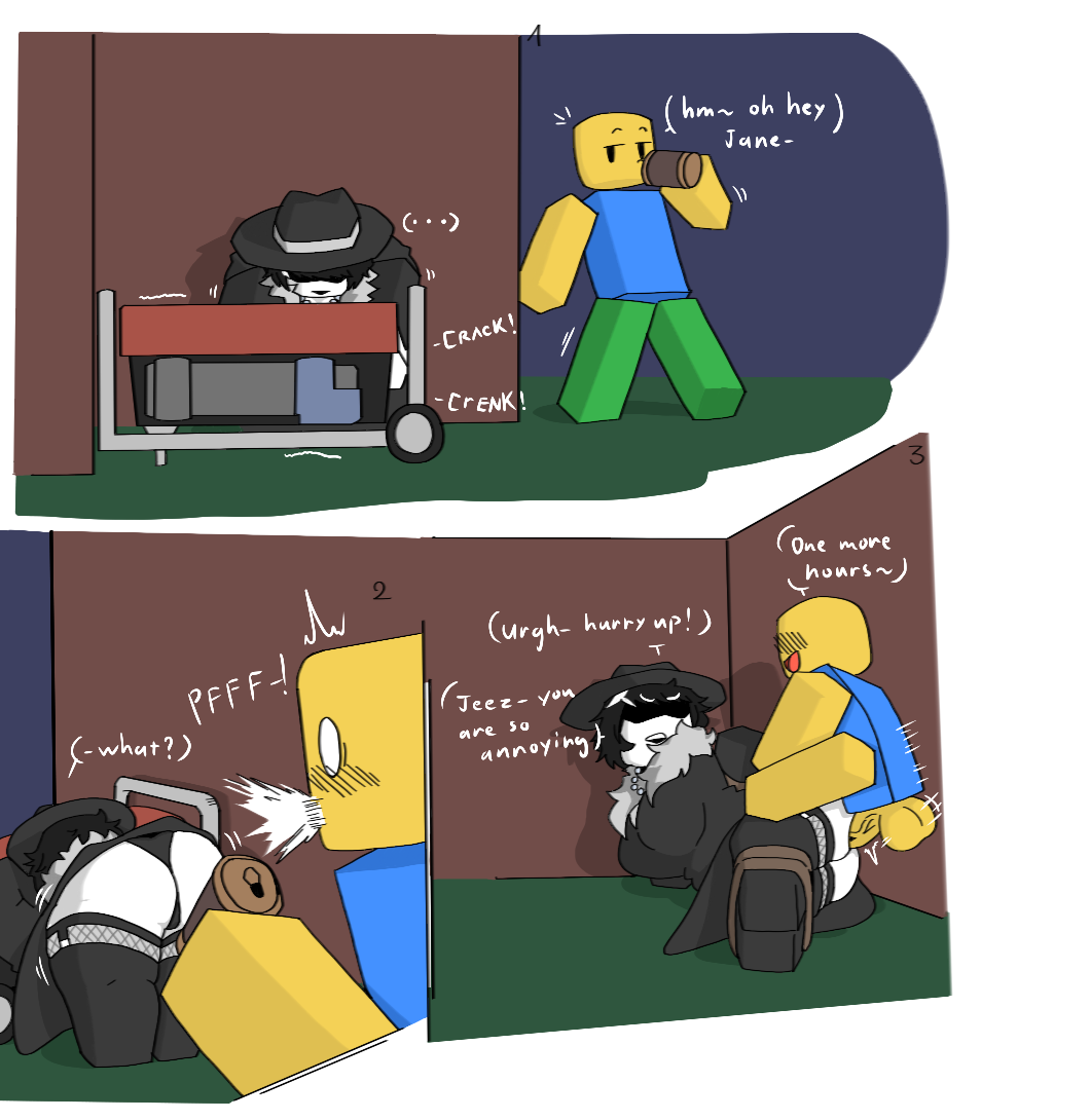 ambiguous penetration, anal, annoyed expression, arms tied, ass, balls, blocky body, clothing, dialogue, duy1054, forsaken (roblox), goth, jane doe (forsaken), legs tied, lying on side, noir jane doe (forsaken), noob (forsaken), older female, penis, restrained, roblox, roblox game, robloxian, secret sex, suprise sex, tagme, thighs