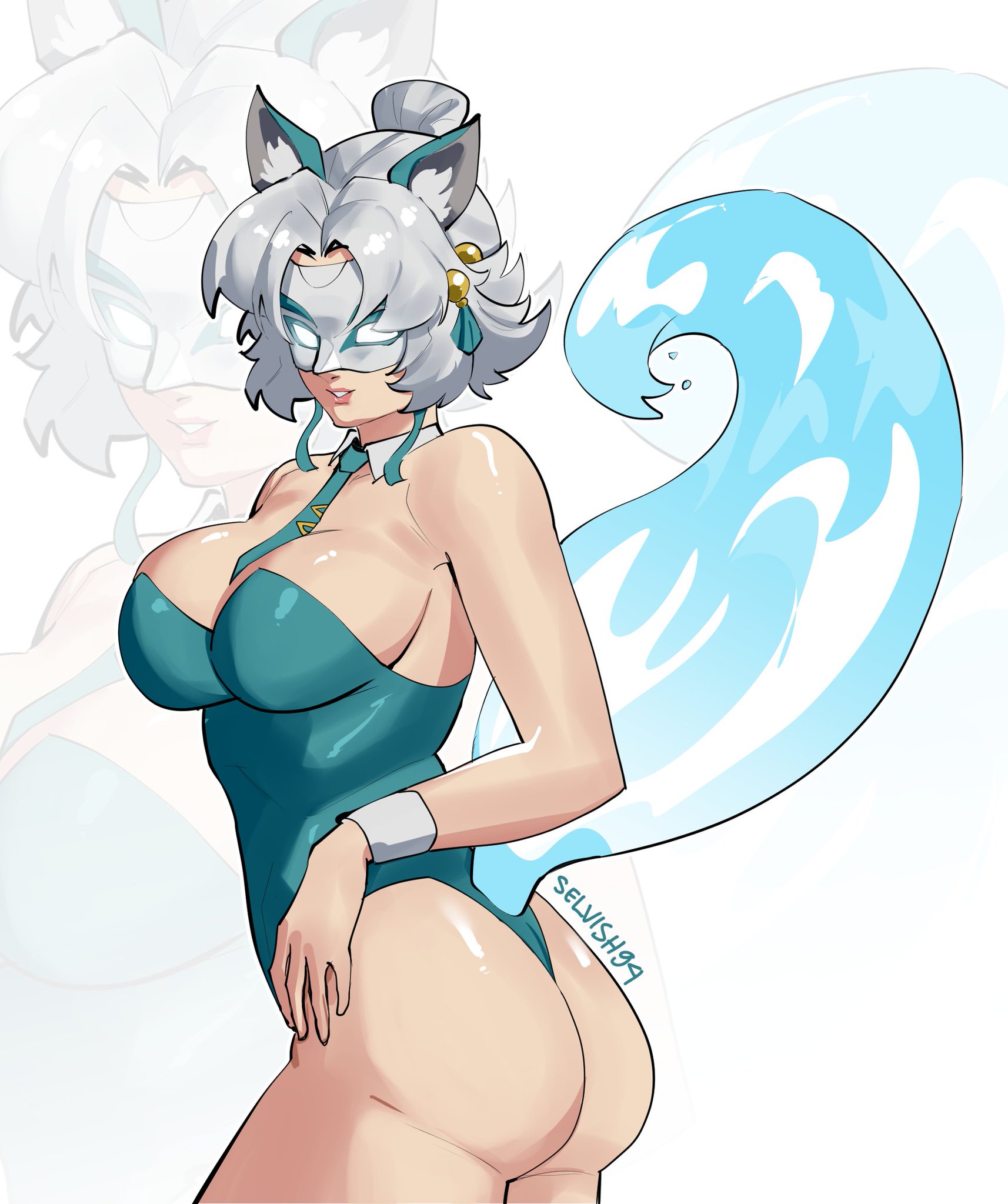 2d, ass, ass focus, big ass, female, marvel, marvel rivals, mask, masked, masked female, selvish94, solo, solo female, suit, thick thighs, tie, white fox (marvel rivals), white fox (marvel)