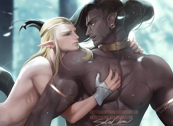2boys, abs, centaur, elf, male, male only, sakimichan, taur, yaoi