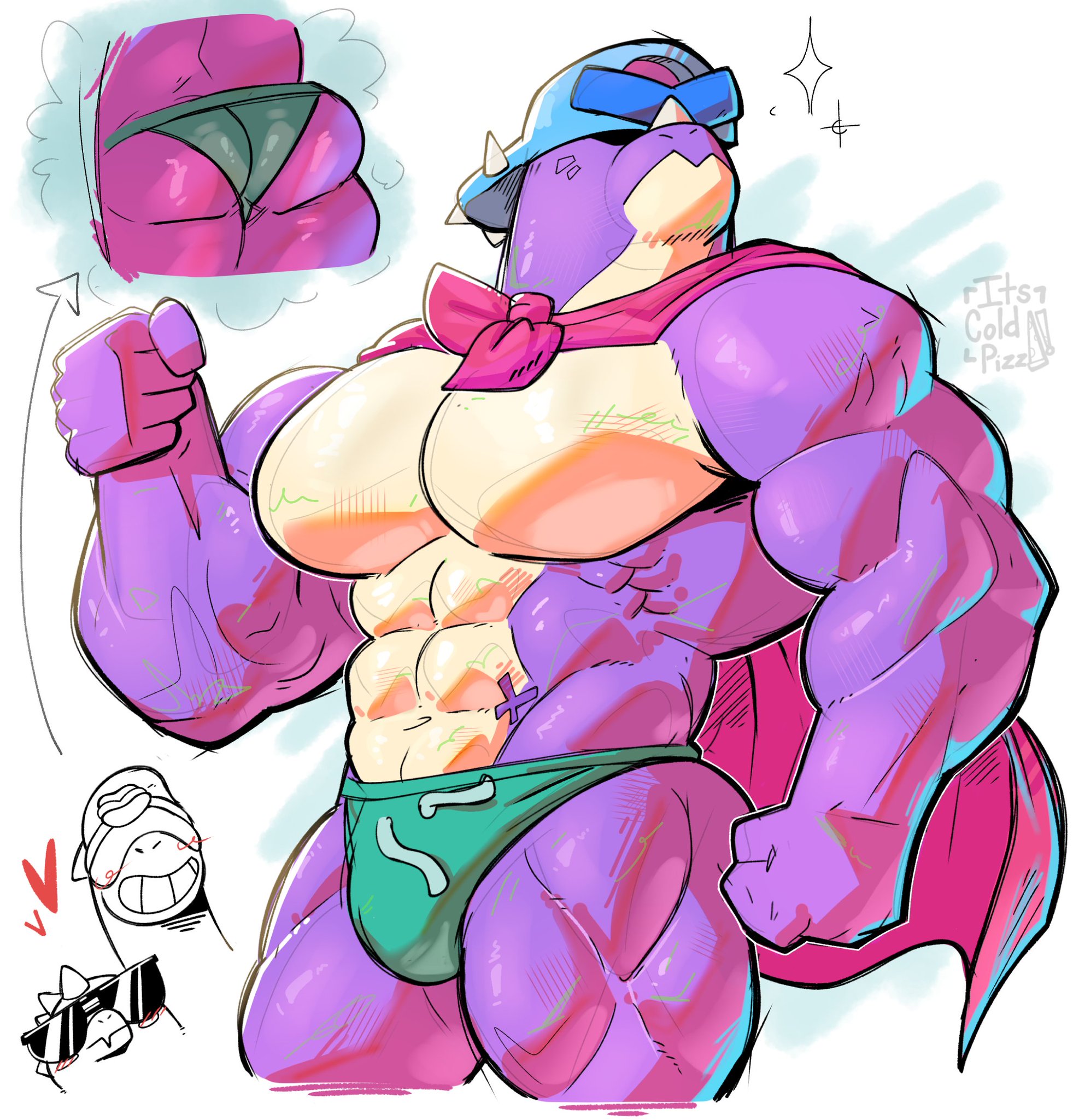 bara, big ass, big muscles, brawl stars, bulge, buzz (brawl stars), dinosaur, doug (brawl stars), flaccid, furry, gay, huge muscles, its coldpizzart, male only, muscular, muscular male, pierce (brawl stars), speedo