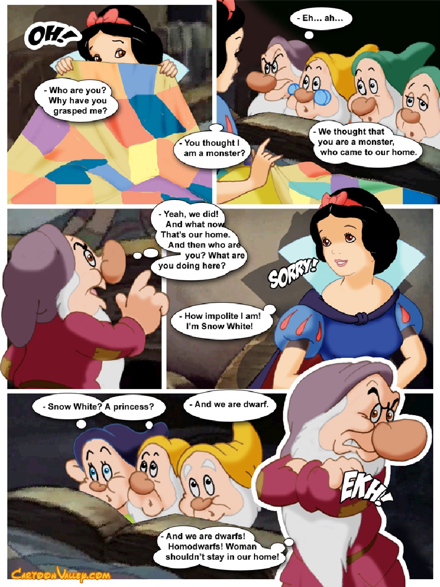 bashful_(snow_white) cartoonvalley.com comic disney disney_princess doc_(snow_white) dopey_(snow_white) dwarf english_text female grumpy_(snow_white) happy_(snow_white) helg male princess royalty sleepy_(snow_white) sneezy_(snow_white) snow_white_(disney) snow_white_and_the_seven_dwarfs_(1937_film) speech_bubble text