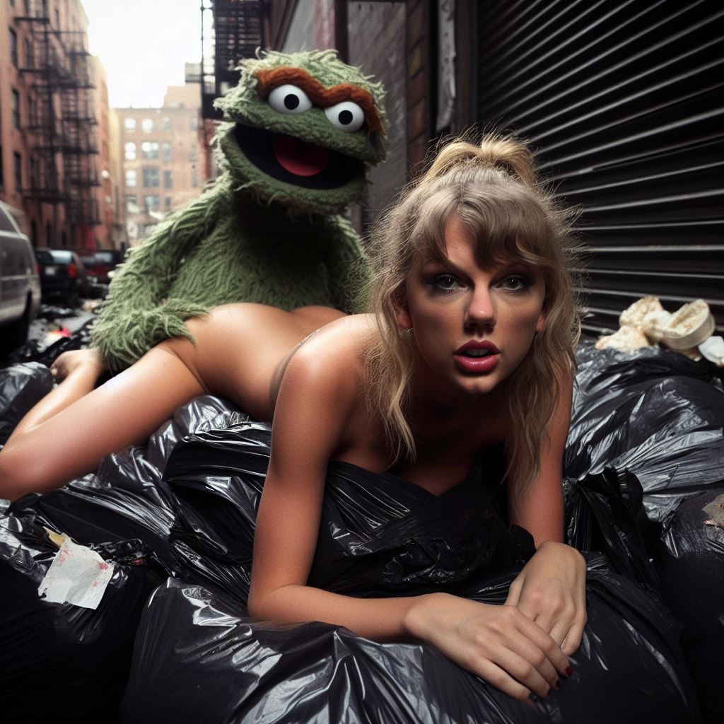 1girls ai_generated alley ass blonde_hair car cars celebrity dall-e3 doggy_style garbage garbage_bags green_fur implied_sex light-skinned_female looking_at_viewer muppets oscar_the_grouch public public_nudity public_sex puppet real_person sesame_street sex tagme taylor_swift the_muppet_show trash trash_bag