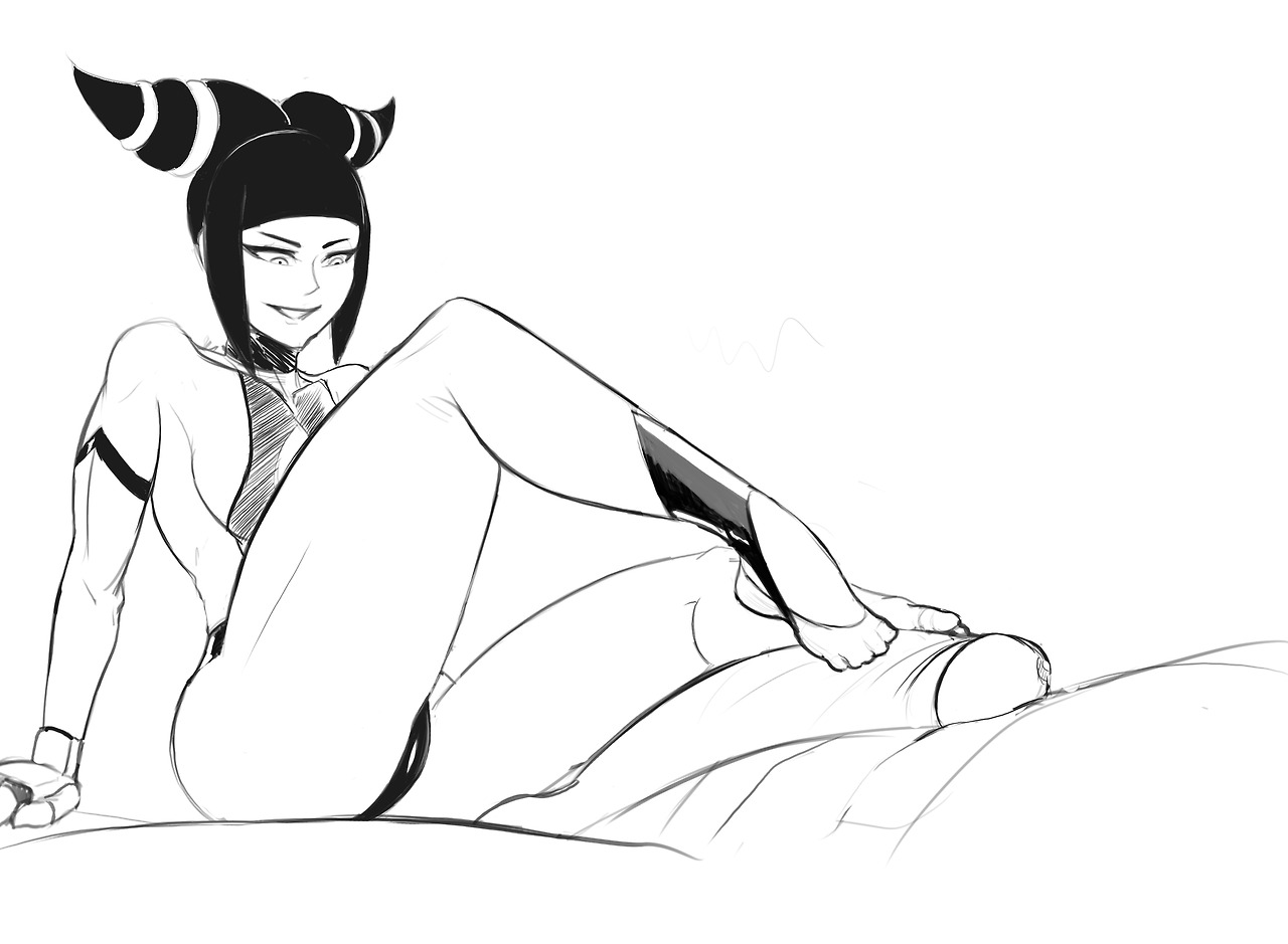 anythinggoes, balls, bangs, big balls, black hair, breasts, capcom, detached sleeves, drill hair, duo, faceless male, feet, female, fingerless gloves, foot fetish, footjob, gloves, human, juri han, large breasts, larger male, long penis, male, monochrome, penis, sidelocks, sitting, size difference, smaller female, smile, solo focus, straight, street fighter, street fighter iv, thick thighs, toes, twin drills, white background