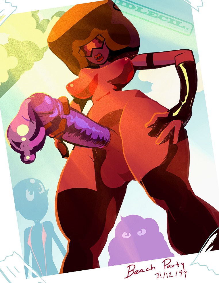 1futa 2014 2girls amethyst_(steven_universe) balls beach bikini_top breasts cartoon_network color condom condom_filling condom_on_penis cum cum_in_condom cumshot digital_media_(artwork) elbow_gloves english english_text female futanari futanari_focus garnet_(steven_universe) gem_(species) gem_fusion idlecil idlecum intersex masturbation nipple pearl_(steven_universe) penis photograph sling_bikini solo_futa steven_universe uncut