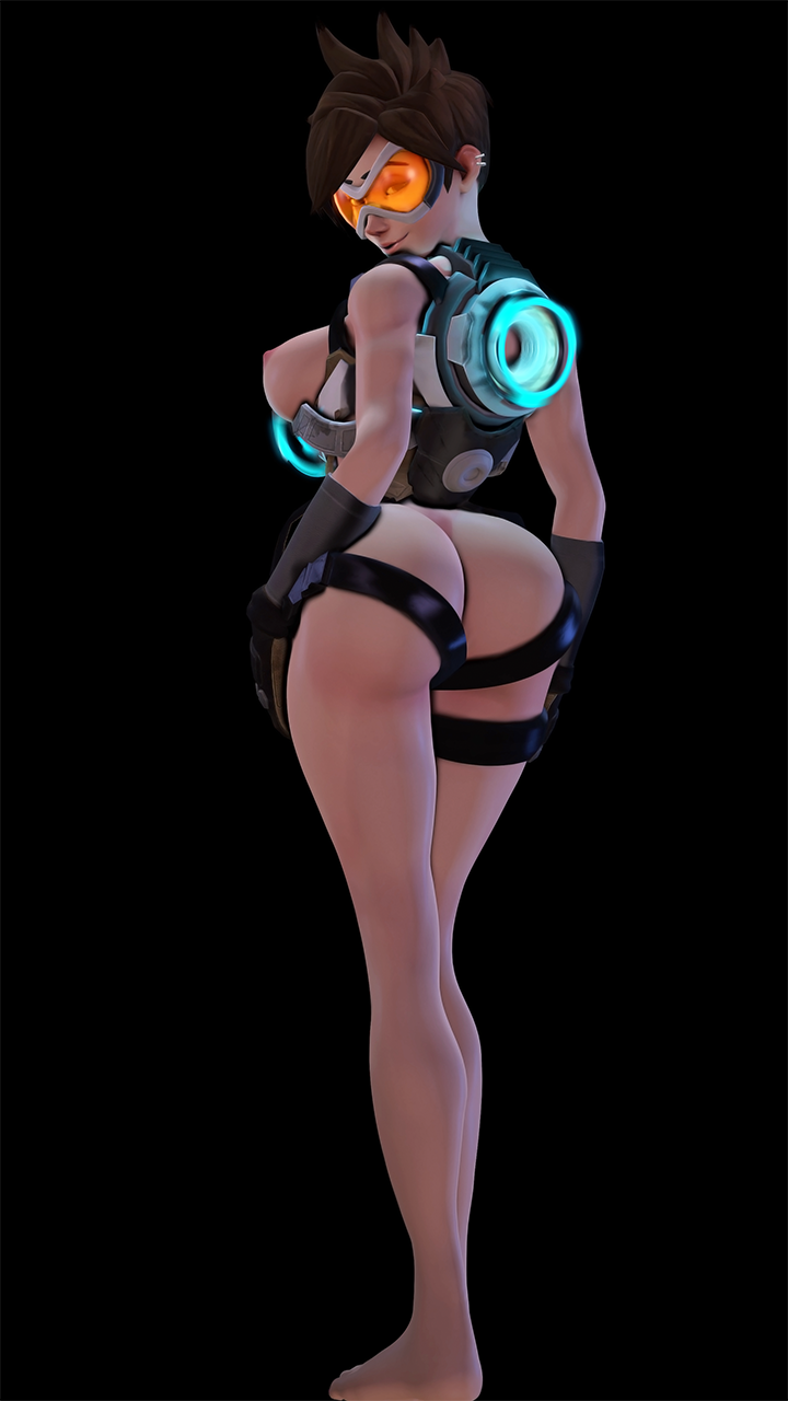 1girls 3d areolae back_view big_breasts blizzard_entertainment brown_hair bubble_butt curvy dat_ass erect_nipples female gloves huge_breasts large_breasts nihmz overwatch partially_nude short_hair smile solo standing straight tracer video_games voluptuous wide_hips yellow_eyes