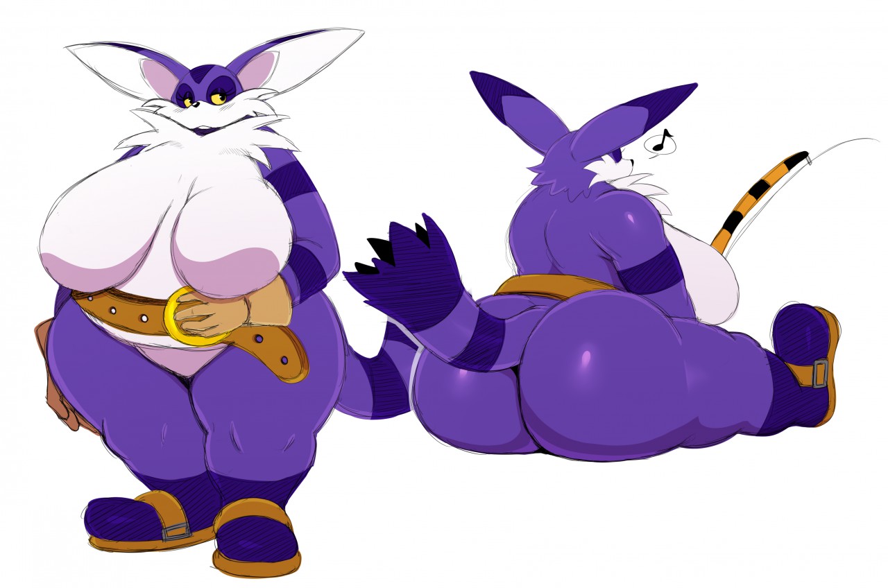 1girls, 2017, 2017s, anthro, ass, belt, big ass, big butt, big the cat, biggie (female big), black eyes, boots, breasts, clothing, crossgender, eyelashes, felid, feline, felis, female, female focus, female only, fishing pole, footwear, genderswap, genderswap (mtf), huge ass, huge breasts, huge butt, mammal, mtf crossgender, musical note, musical symbol, nude, overweight, overweight female, purple body, purple fur, rule 63, sandals, sega, shoes, simple background, solo, sonic (series), sonic the hedgehog (series), sssonic2, tail, thick, thick ass, thick butt, thick thighs, thighs, two-tone body, two-tone fur, white body, white fur, wide hips, yellow sclera