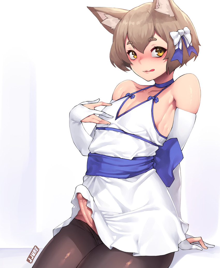 1boy androgynous animal_ears cat_ears crossdressing erection erection_under_clothes felix_argyle femboy girly jjune licking_lips male male_only penis penis_under_clothes re:zero_kara_hajimeru_isekai_seikatsu solo trap