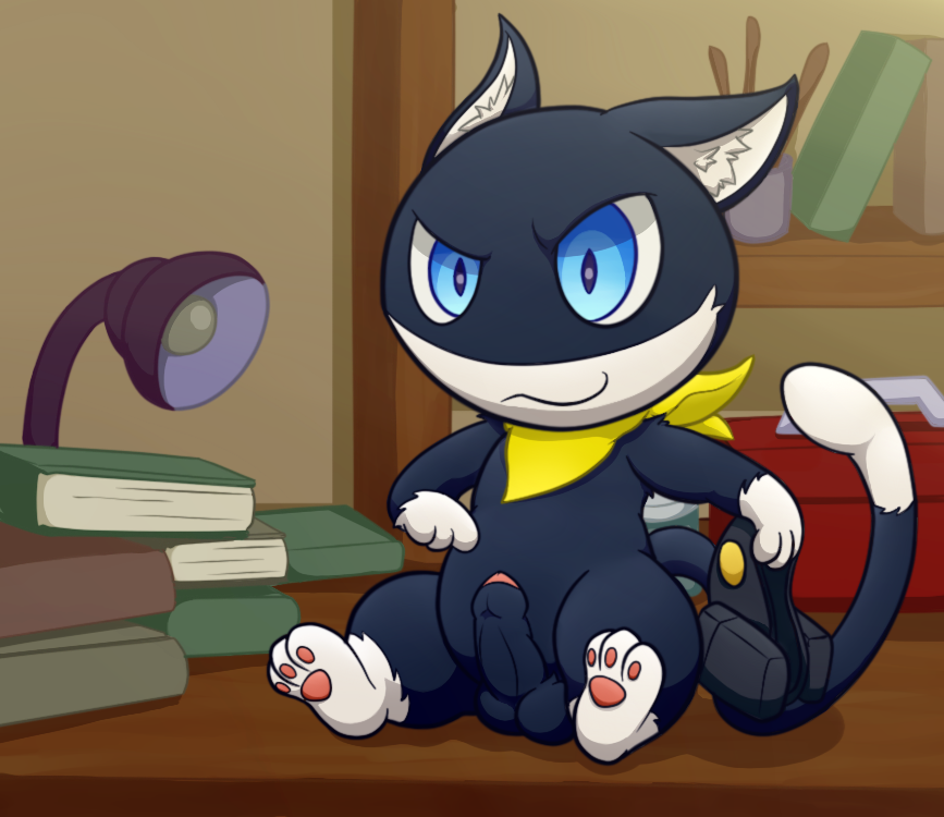 anthro ascot atlus balls barefoot big_head book cute erection feline fur infinitydoom lamp male male_only mammal megami_tensei morgana_(persona) nude pawpads paws penis persona persona_5 sitting smile solo uncut video_games