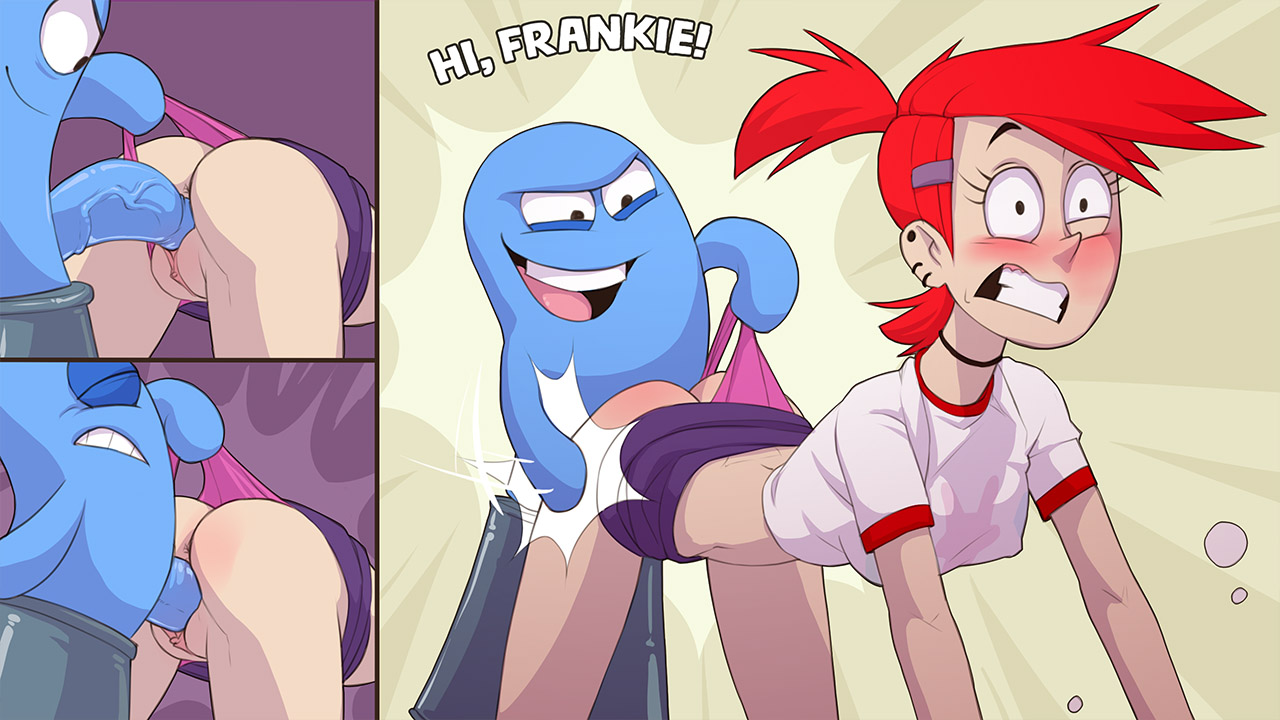all fours, anus, bloo, blush, breasts, cartoon network, cleavage, comic, erection, female, foster's home for imaginary friends, frankie foster, from behind, kotaotake, male, panties, panties aside, penetration, penis, pussy, rape, red hair, sex, size difference, small dom big sub, smaller male, straight, surprise sex, surprised, text, vaginal penetration