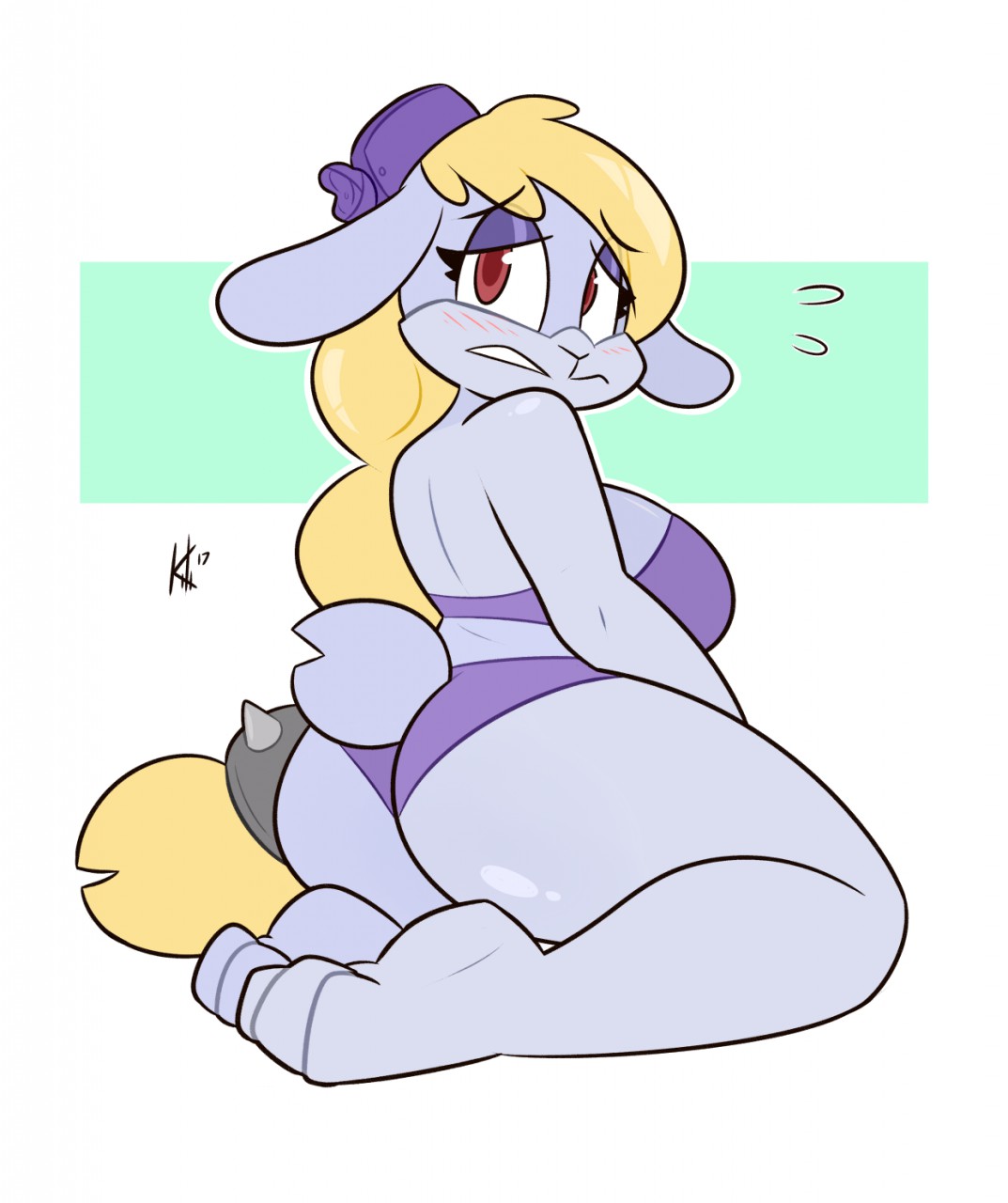1girls, anthro, ass, big ass, big breasts, big butt, blonde hair, bra, breasts, broodals, clothing, eyeshadow, female, hair, half-closed eyes, hariet (mario), hat, hi res, kilinah, lagomorph, looking at viewer, makeup, mammal, mario (series), nintendo, panties, rabbit, red eyes, solo, super mario odyssey, thick thighs, thong, toony, underwear, video games, wide hips
