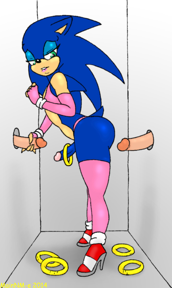 2014 3boys alternate_body_type androgynous bimbo biting_lip cock_ring crossdressing elbow_gloves eyeshadow femboy feminine_male girly glory_hole handjob high_heels lipstick mainnm-e makeup penis prostitution rings sonic_(series) sonic_the_hedgehog thighhighs trap