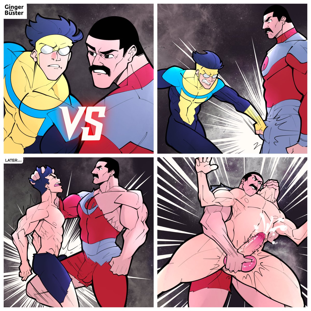 bara, cum, cumming, gay, gingerthebuster, invincible, invincible (tv series), male, male only, mark grayson, muscular, muscular male, ripped clothing, size difference, thragg, viltrumite