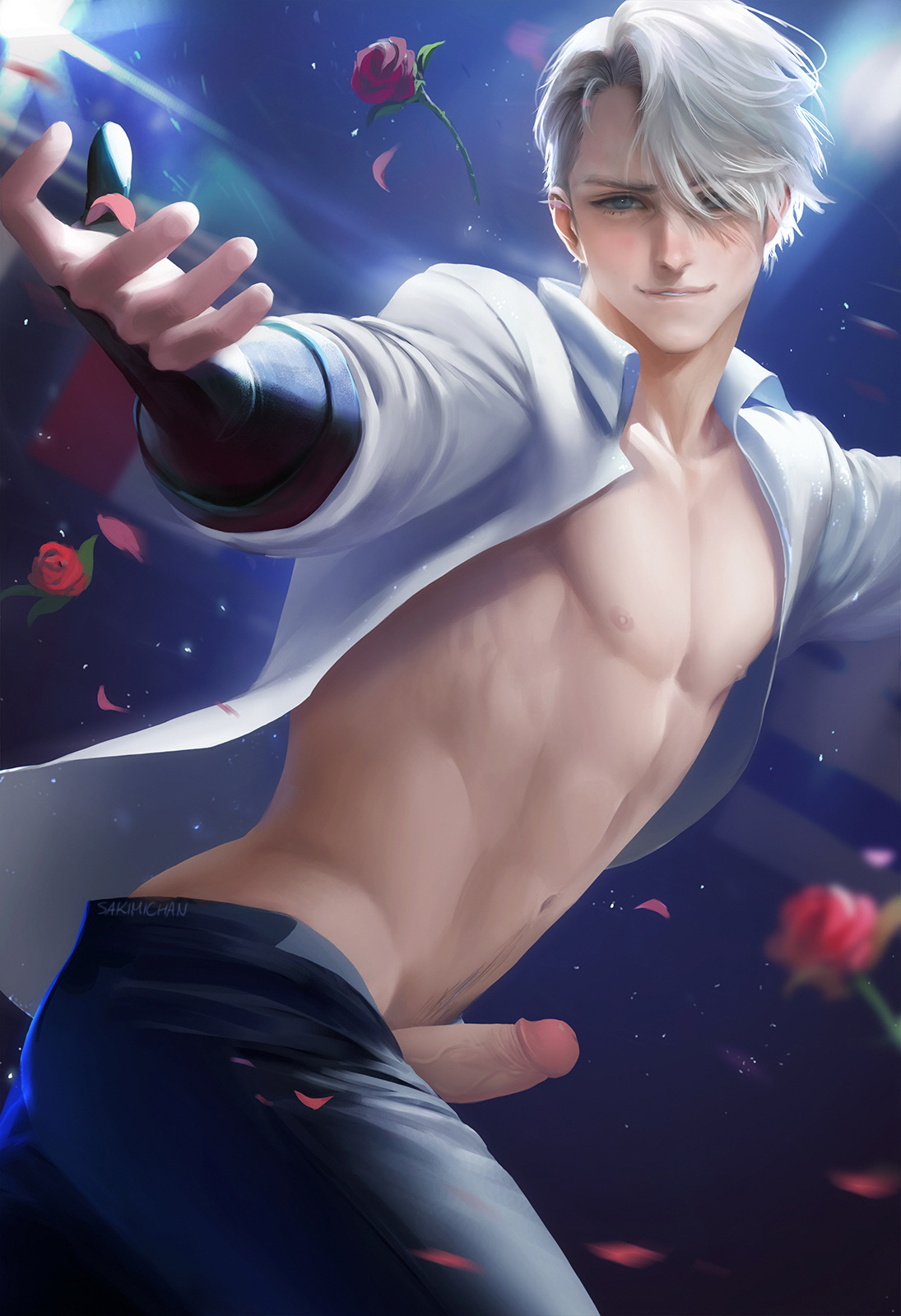 1boy, male, male only, muscular, muscular male, penis, sakimichan, solo, tagme, viktor nikiforov, yuri!!! on ice