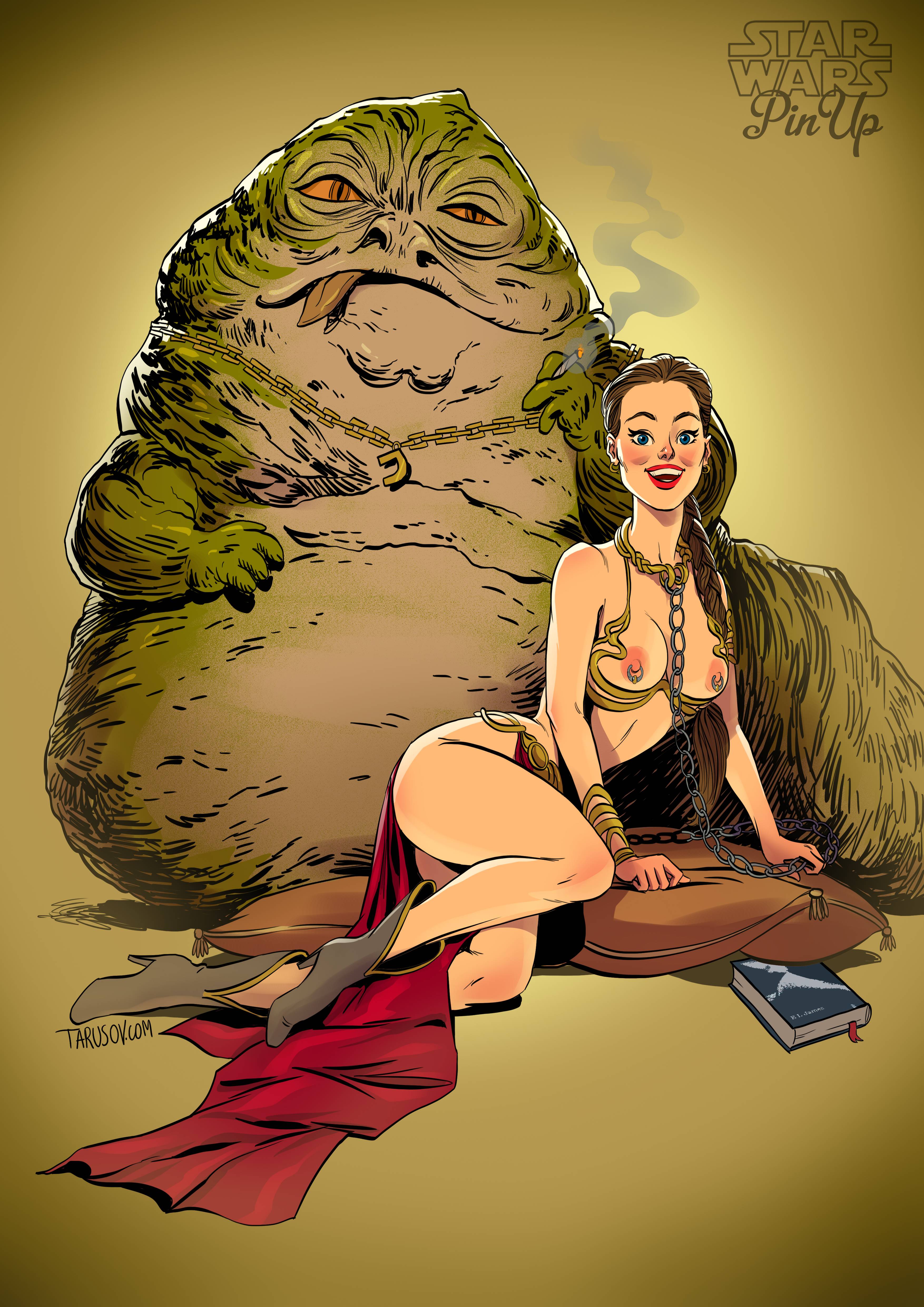 1boy, 1girls, andrew tarusov, artist name, belly, bikini, bikini bottom, bikini top, blue eyes, book, boots, bracelet, braid, breasts, cigarette, copyright name, disney, earrings, english, english text, fat, female, footwear, frame bikini, green skin, high heel boots, high heels, high resolution, hips, human, hutt, jabba the hutt, jewelry, legs, lipstick, loincloth, long hair, long tongue, makeup, male, medium breasts, metal bikini, midriff, monster, navel, necklace, nipple piercings, nipples, obese, piercing, princess leia organa, return of the jedi, shoes, signature, simple background, single braid, sitting, skirt, slave, slave bikini, slave leia, smoke, star wars, stomach, swimsuit, text, thighs, tied hair, tongue, tongue out, very high resolution