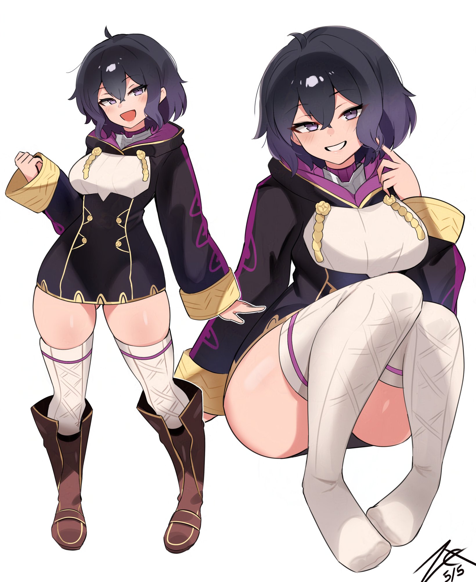 1girls, ass, ass visible through thighs, black hair, breasts, female, fire emblem, fire emblem awakening, fire emblem heroes, looking at viewer, medium breasts, morgan (fire emblem), morgan (fire emblem) (female), nintendo, purple eyes, short hair, thick thighs, zet (twt zet)