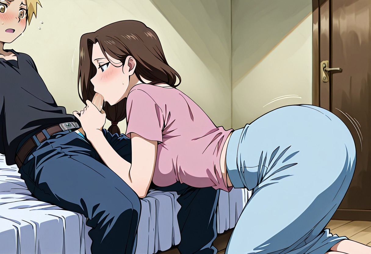 ai generated, blowjob, civitai, edward elric, female, fullmetal alchemist, incest, lauriluusua, mother and son, tagme, trisha elric
